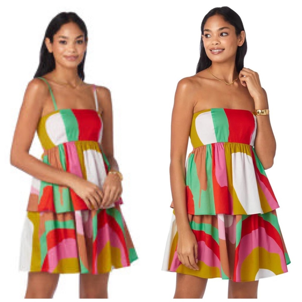 Crosby by Mollie Burch Dabney Tiered Dress Removable Adjustable Straps R…